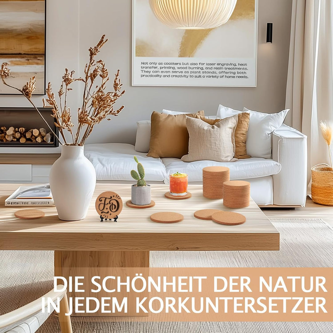 60 Stück Korkuntersetzer für Getränke, GOH DODD Saugfähige Blanke Untersetzer für Deko, Geeignet für
