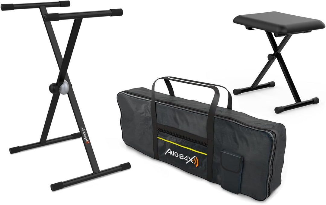 Audibax Onyx Pack de Soporte Teclado/Piano + Banqueta + Funda Teclado 61 Teclas