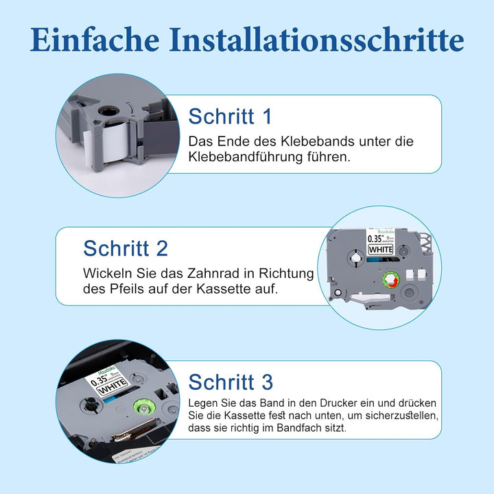 10x Msudoku Kompatibel TZe-221 für Brother P Touch Bänder 9mm Schwarz auf Weiss Ersatz für Brother T