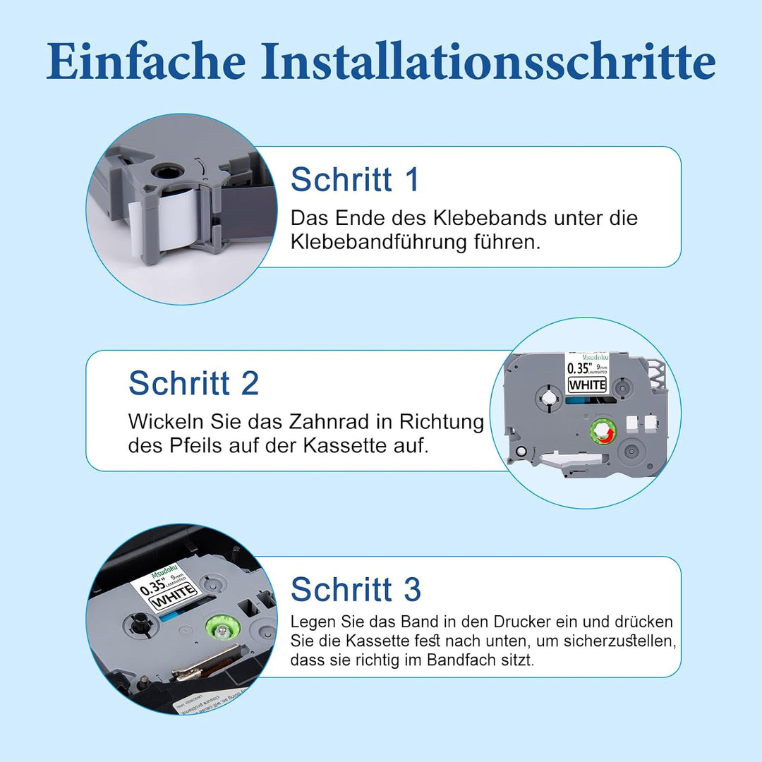 6x Msudoku TZe-221 Kompatibel für Brother P Touch Bänder 9mm 0.35" Weiss, 6