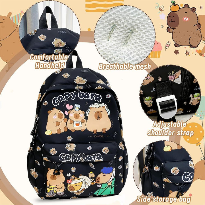 Capybara Rucksack Set - Schulrucksack Grosse Kapazität mit Capybara Federmäppchen, Stiften & Schlüss