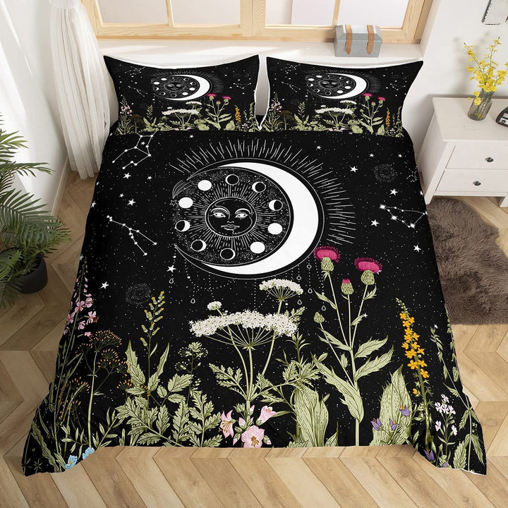 Loussiesd Sonne-Mond-Bettbezug Bettwäsche Set für Kinder Sterne Weltraum psychedelisch Bettbezug Jun