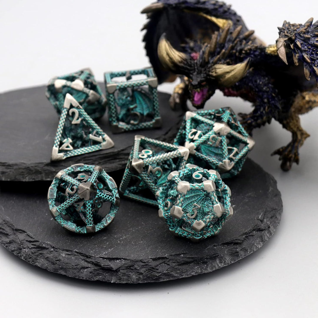 DND Würfel, Metall Spielwürfel Dungeons and Dragons Würfel Set HNCCESG Hohle 3D Drachen D&D Würfel P