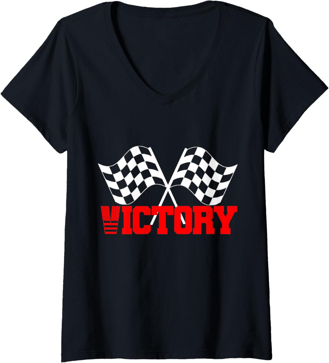 VICTORY Sport-Rennflagge, rot-kariert, schwarz-weiss T-Shirt mit V-Ausschnitt
