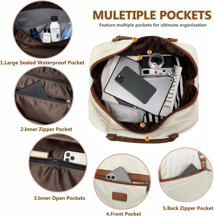 Wogarl Weekender Taschen für Damen, grosse Segeltuch-Übernachtungstasche, Reisetasche, Handgepäck, S