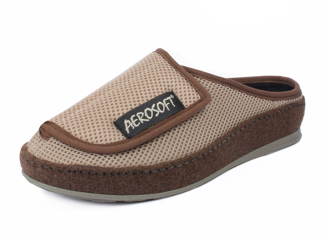 Aerosoft Klett-Pantolette 6032-4P Damen Herren Hausschuh Weite G-H rutschhemmend 36 EU Taupe, 36 EU