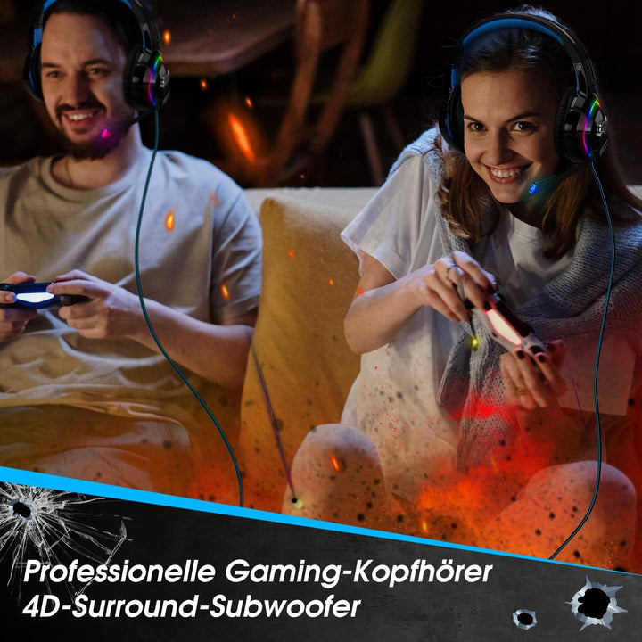 Gaming Kopfhörer für PC/PS4/Mac – August EPG100 – Stereo Gaming Headset mit RGB-LED Licht Rauschunte