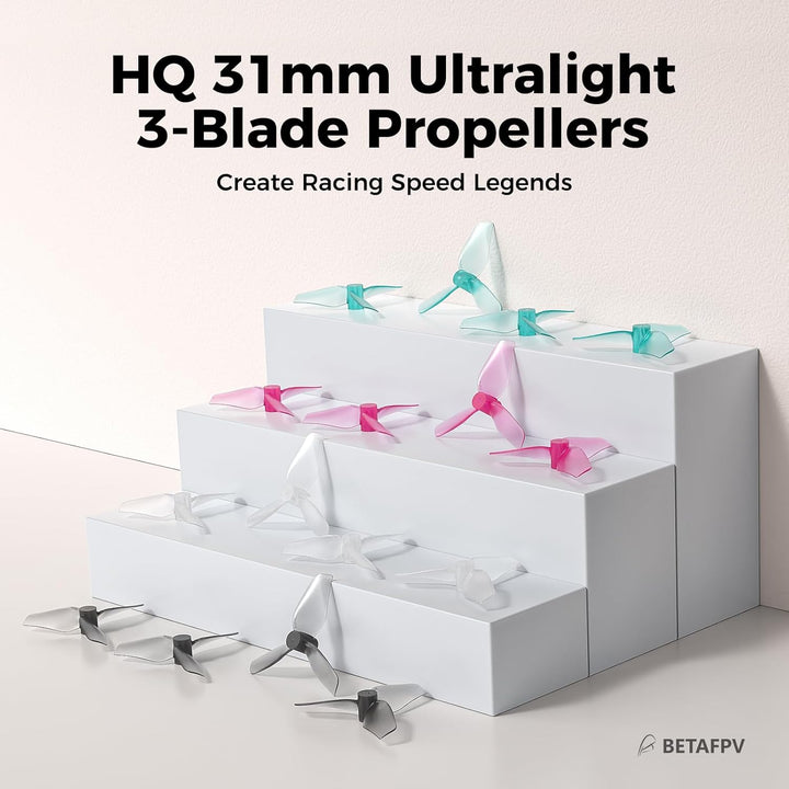 BETAFPV 16pcs HQ 31mm Ultralight 3-Blade Propellers with 1.0mm Shaft Hole Compatible for 0702SE 2300