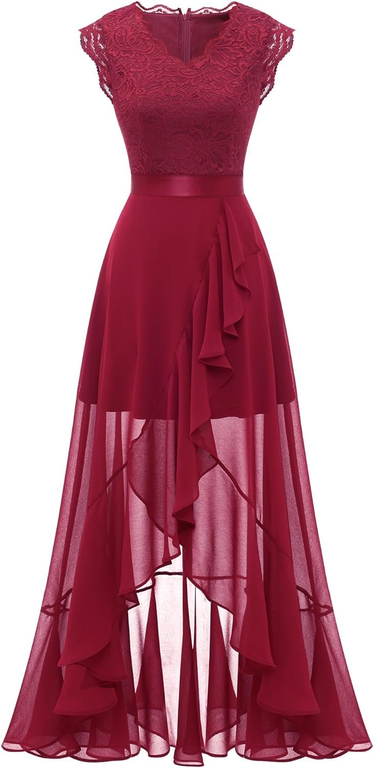 Dressystar Damen Elegant Abendkleider Hochzeit V-Ausschnitt Cocktailkleid Maxi Vokuhila Brautjunferk
