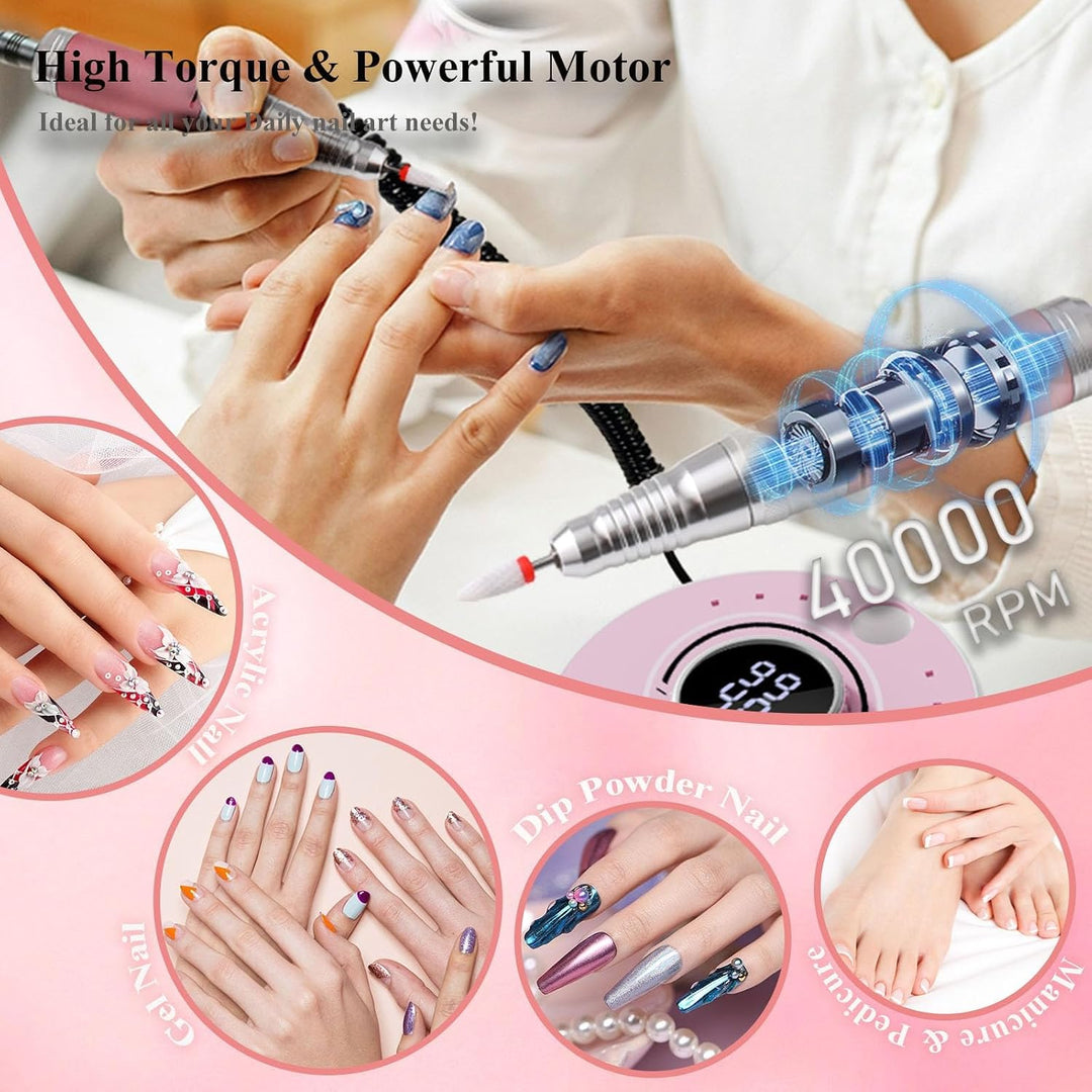 Nagelfräser Elektrisch 40000 U/min – Bürstenlosem Motor Professionelle Elektrische Nagelfeile für Ge
