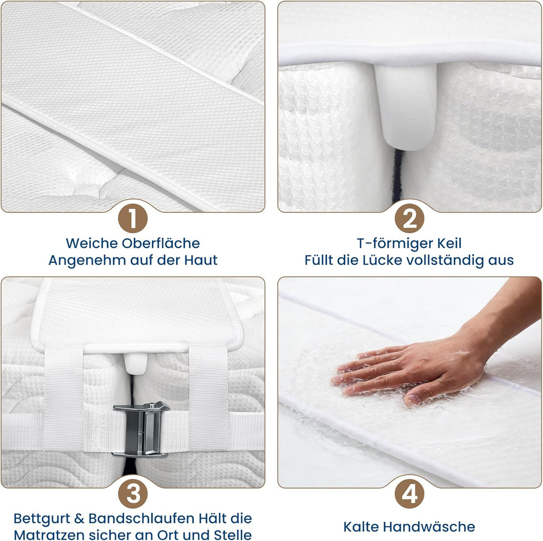 FeelAtHome 25,5 cm Liebesbrücke zum Verbinden von Zwei Einzelbetten zu einem Doppelbett - Matratzenk