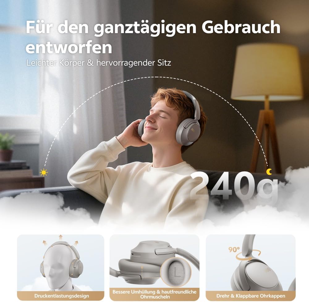 QCY H3S Over Ear Bluetooth Kopfhörer,Hybrid Aktive Noise Cancelling,Hi-Res Audio,LDAC,ultraleichtem