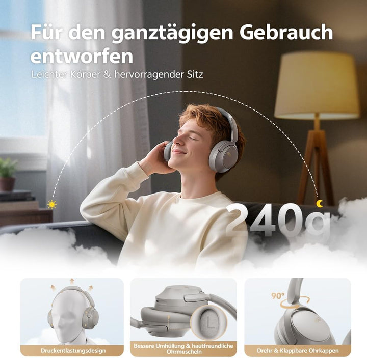 QCY H3S Over Ear Bluetooth Kopfhörer,Hybrid Aktive Noise Cancelling,Hi-Res Audio,LDAC,ultraleichtem