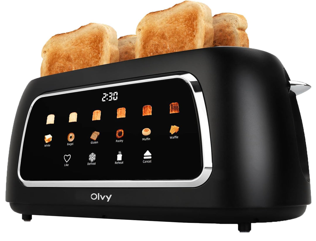 Olvy T-40T Toaster mit langen Schlitzen – 1500 W, LCD-Touch-Display mit Timer, 6 Bräunungsstufen, Au