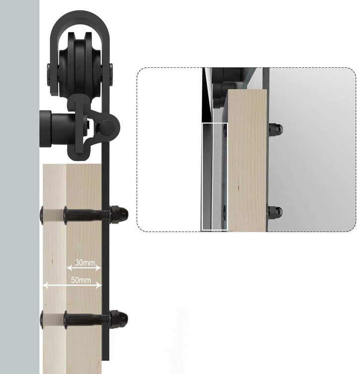 TSMST 243cm Schiebetürsystem Komplett-Set für Schiebetüren mit Bodenführung Schwarz Schienen-Kit Pas