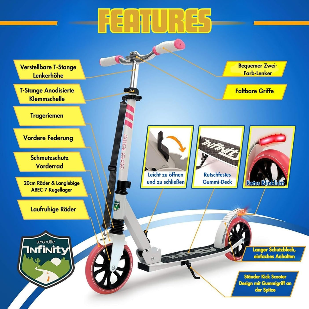 SereneLife Unisex-Youth Folding Kick Scooter for Adults and Kids One Pink, One Pink