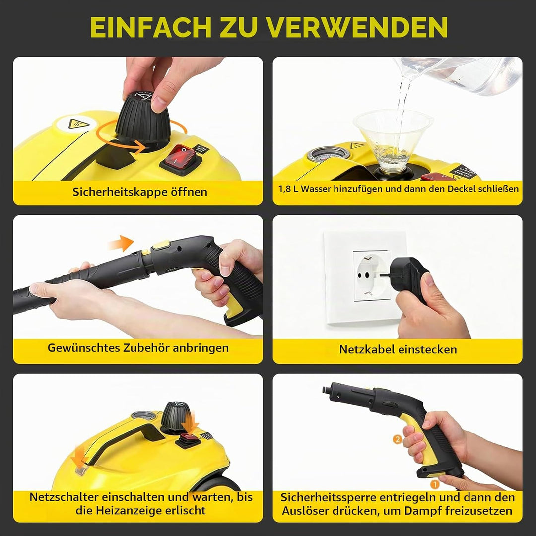 Dampfreiniger 2000W, Dampfdruck 5 Bar, Mehrzweck Dampfreiniger, Dampfreiniger Handgerät, Flächenleis