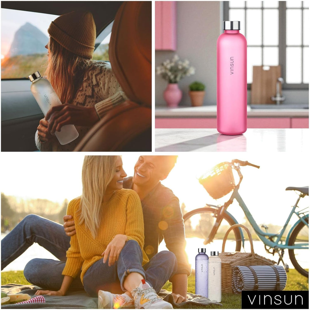 VINSUN Trinkflasche 650ml, 1000ml, 1500ml - auslaufsicher, Kohlensäure geeignet, BPA frei, Tritan -