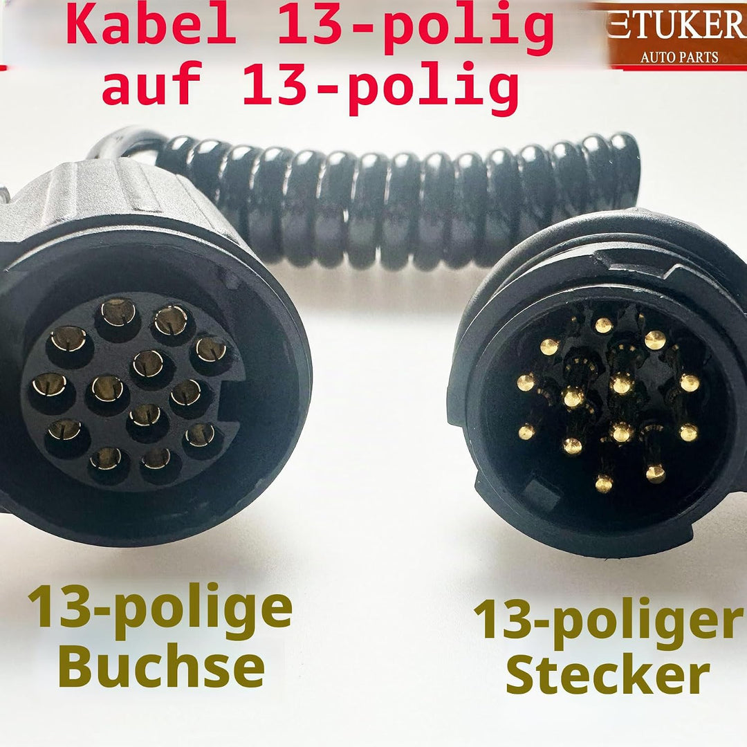 Anhänger Adapter Spiralkabel 7 Polig Max.2M,13 auf 13 Anhänger Verlängerung Kabelverbinder fur LKW R