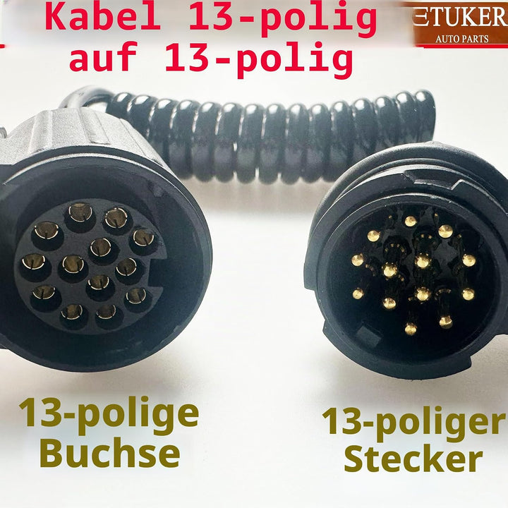 Anhänger Adapter Spiralkabel 7 Polig Max.2M,13 auf 13 Anhänger Verlängerung Kabelverbinder fur LKW R