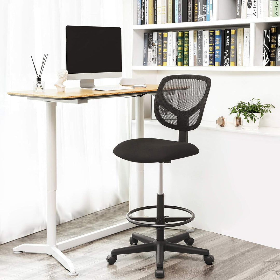 SONGMICS Arbeitsstuhl, Bürostuhl, Sitzhöhe 55-75 cm, hoher Drehstuhl mit Verstellbarer Fussstütze, B