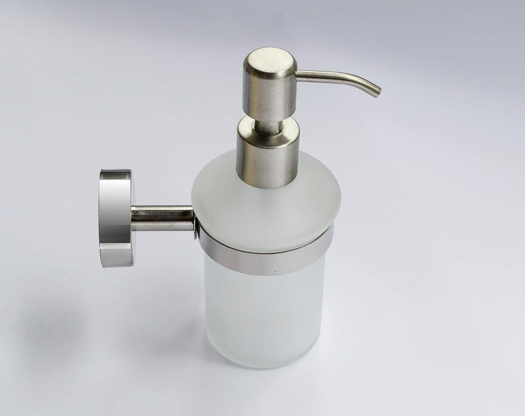Kapitan Seifenspender mit Edelstahlpumpe und Halter Lotionspenser mattiertem Glas, Wandmontage, Poli