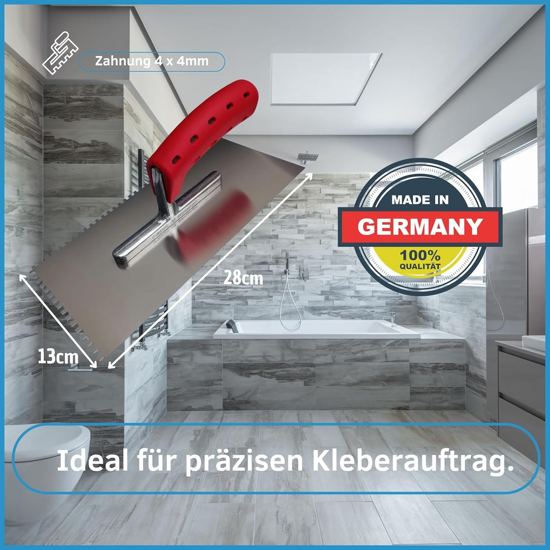 Zahnkelle 4mm, Zahnglättekelle mit Softgriff, rostfreie edelstahl gezahnte Glättekelle, Zahnspachtel