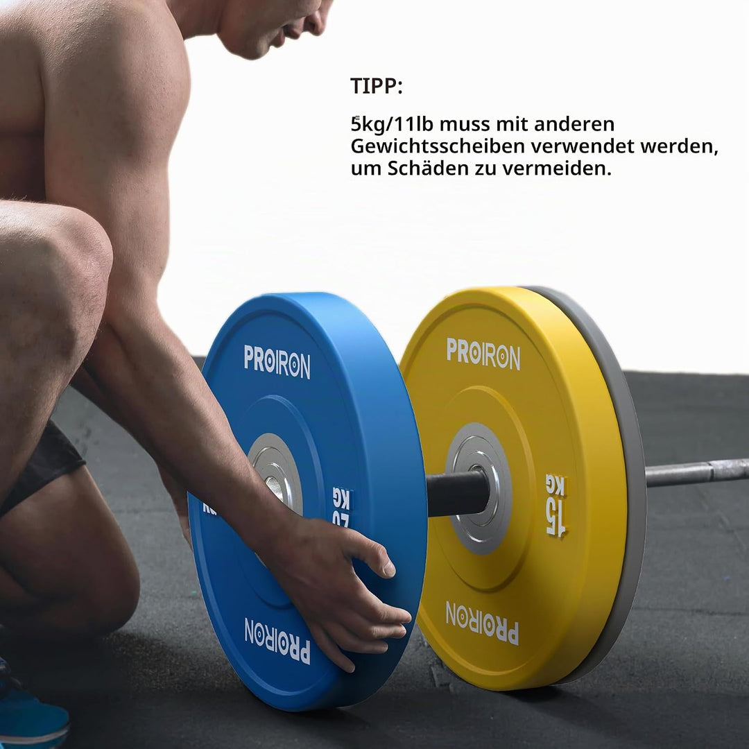 PROIRON Hantelscheiben, Olympic Bumper Plates 50mm, 5-25kg, Hartgummi, Hanteln Gewichtsscheiben nach