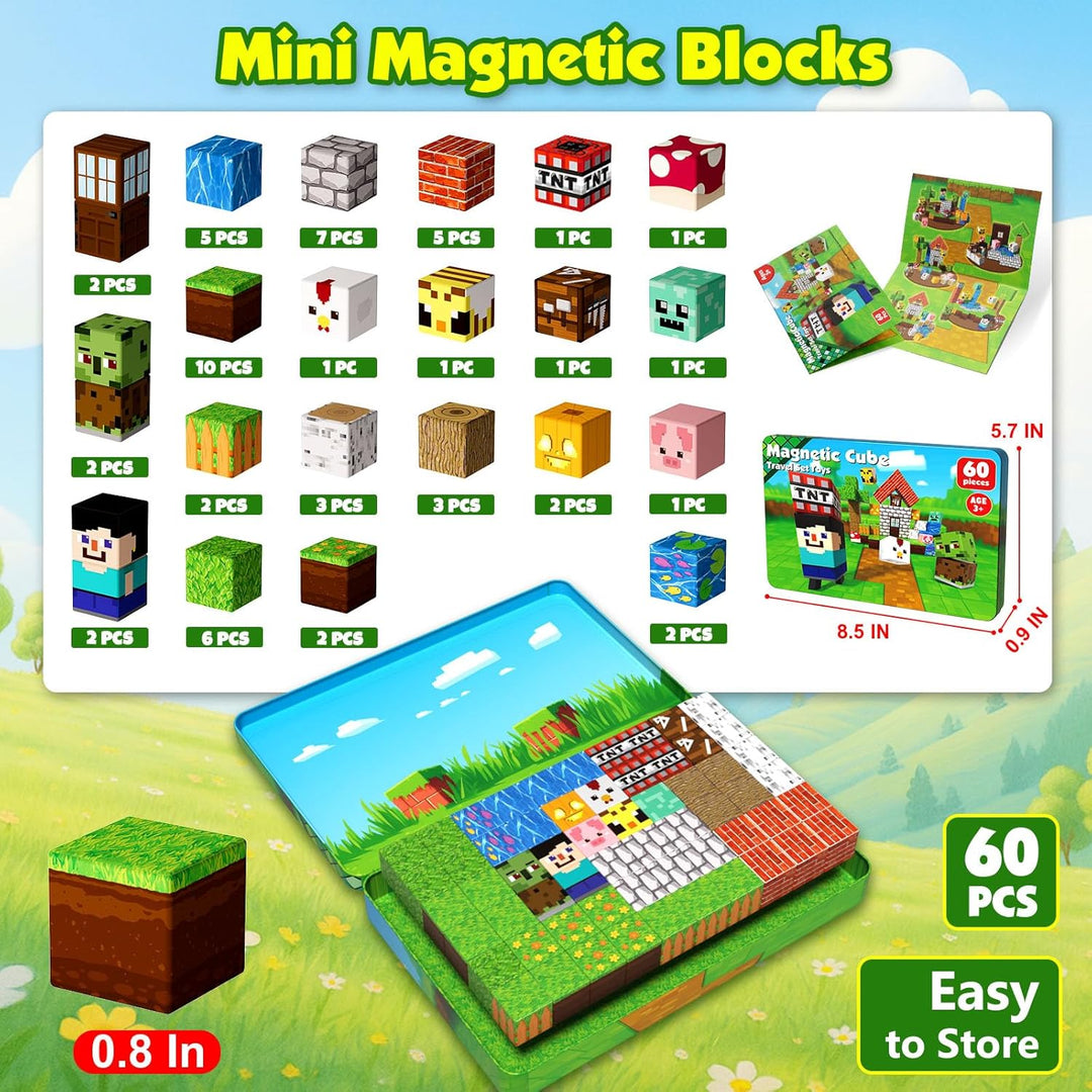 GraceDuck Magnetische Bausteine Reise Spielzeug 60 Teile im Tragbare Eisenbox Magnetbausteine Geeign
