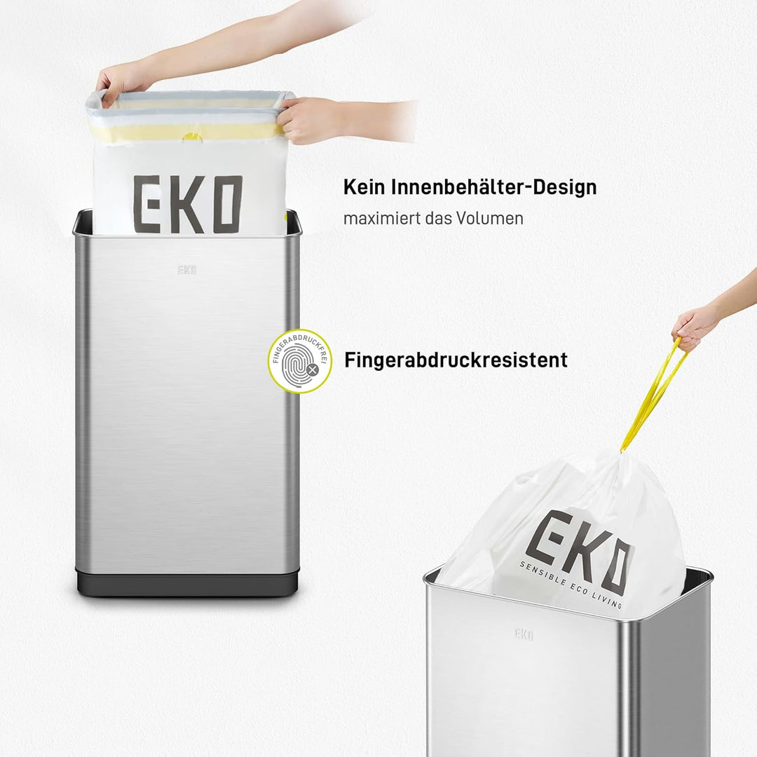 EKO Mirage-T 50 Liter Rechteckiger Mülleimer mit Bewegungsmelder, berührungslos, Gebürstetes Edelsta