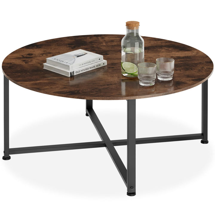 tectake® Couchtisch rund Holz und Metall, Beistelltisch rund, runder Tisch Wohnzimmer, Sofatisch, Wo