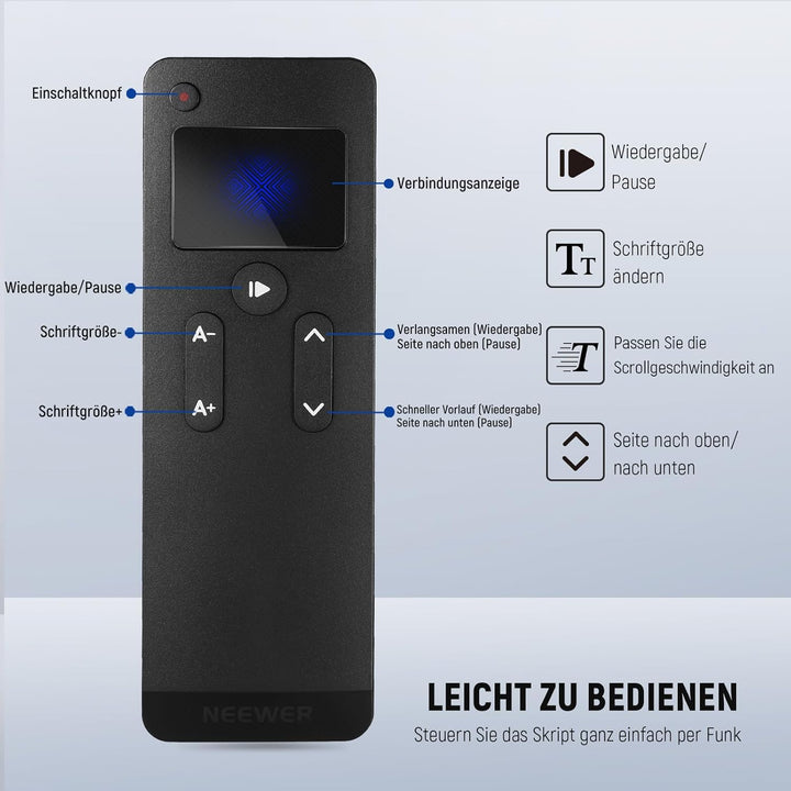 NEEWER RT113 Fernbedienung für NEEWER Teleprompter App, aktualisiert mit direkter Bluetooth Verbindu