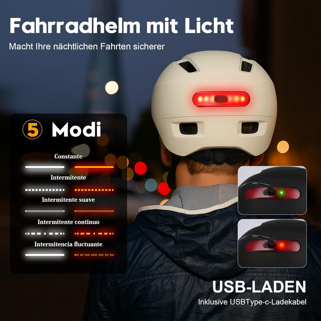 Shinmax Fahrradhelm Herren Damen, Helm Fahrrad mit USB Licht 5 Modi Fahrradhelm mit Visier, Mountain