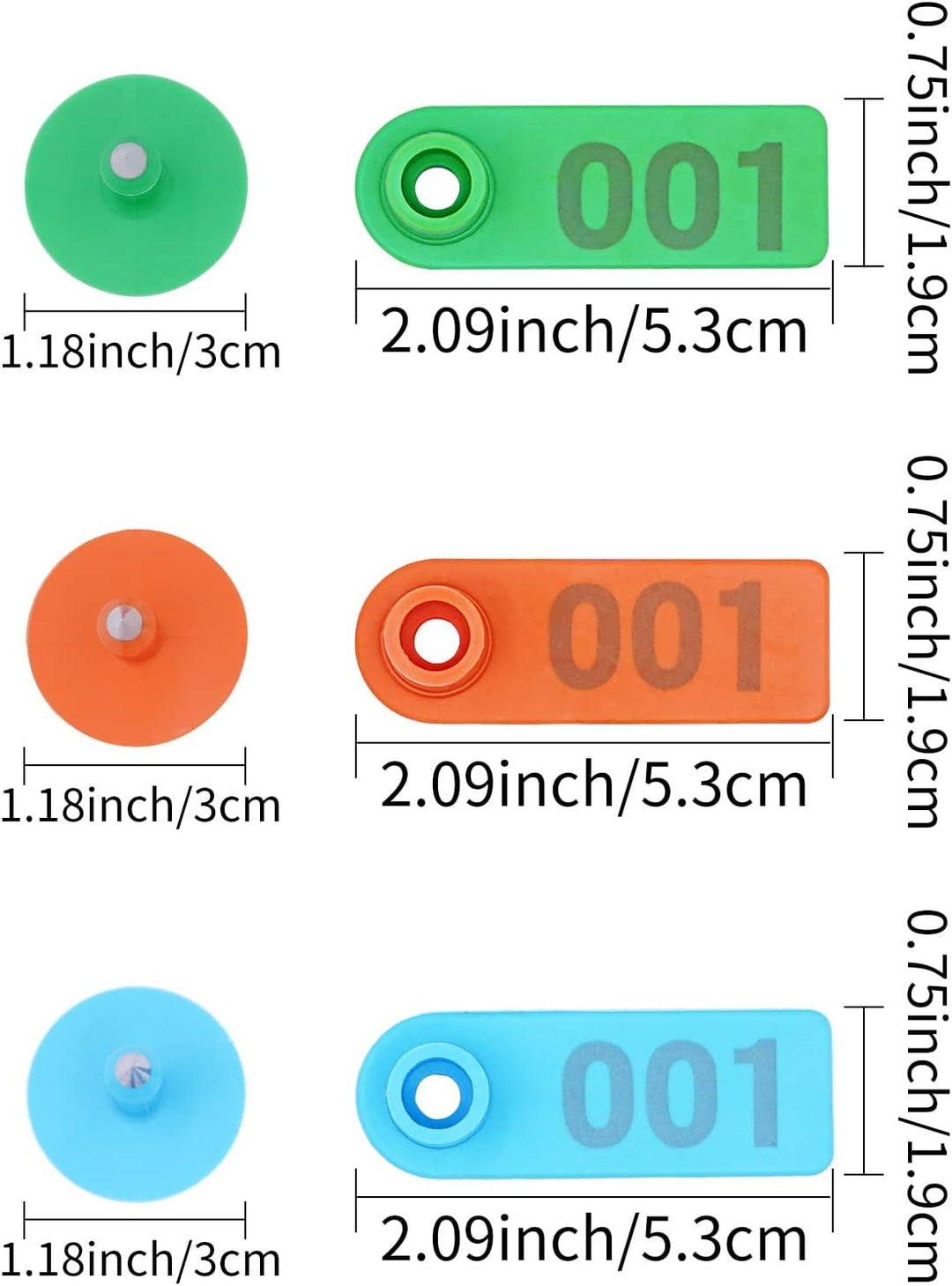 Junniu 300 Stück 001-100 Zahlen-Anhänger aus Kunststoff mit 1 x Ohrmarken-Applikator, Zange und 1 x