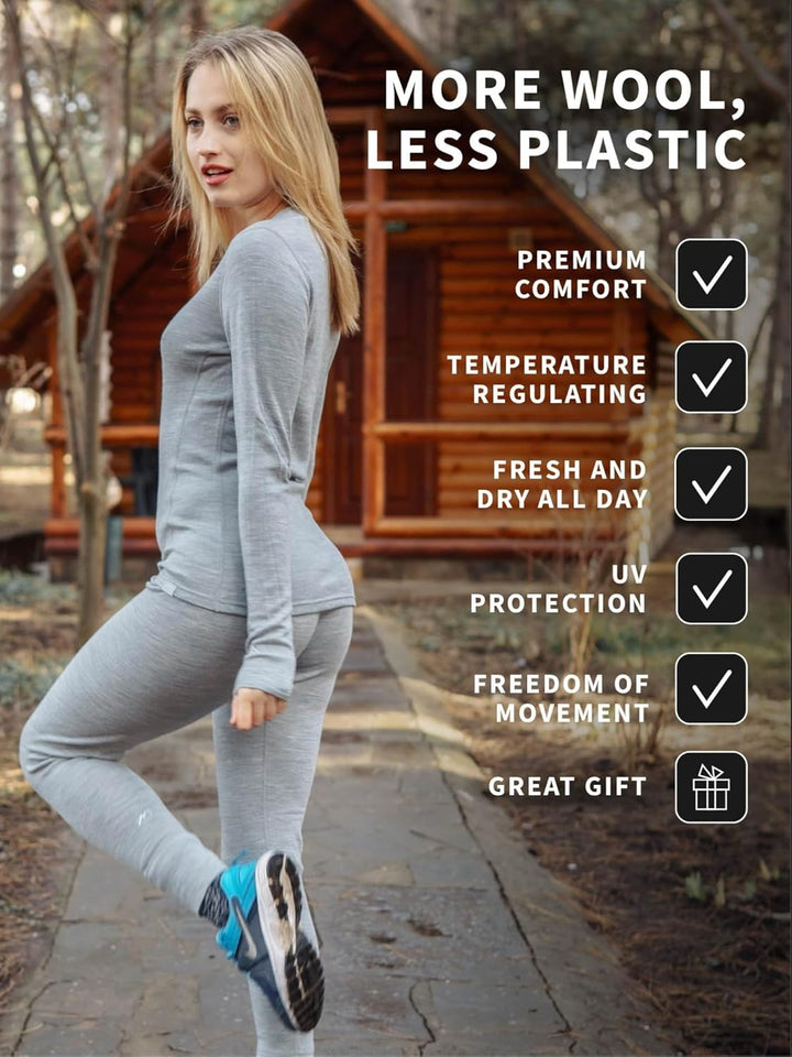 Merino Wolle Thermounterwäsche Damen - Merino Unterhose Damen Merino Leggings + Wollsocken XS 165 Bu