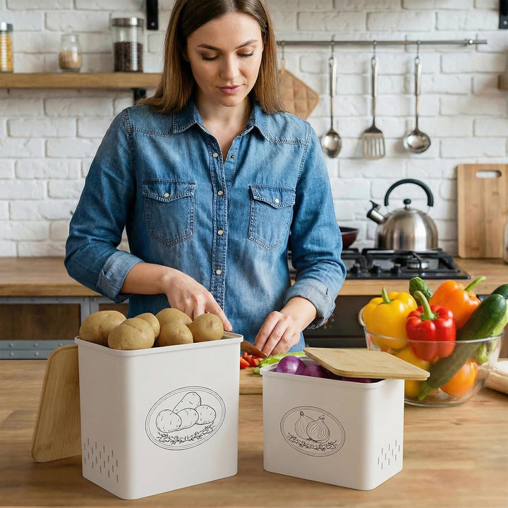 Lifewit Kartoffel Aufbewahrungsbox, 2er Set Grosse Kunttsoff Vorratsdosen für Kartoffel Zwiebel knob