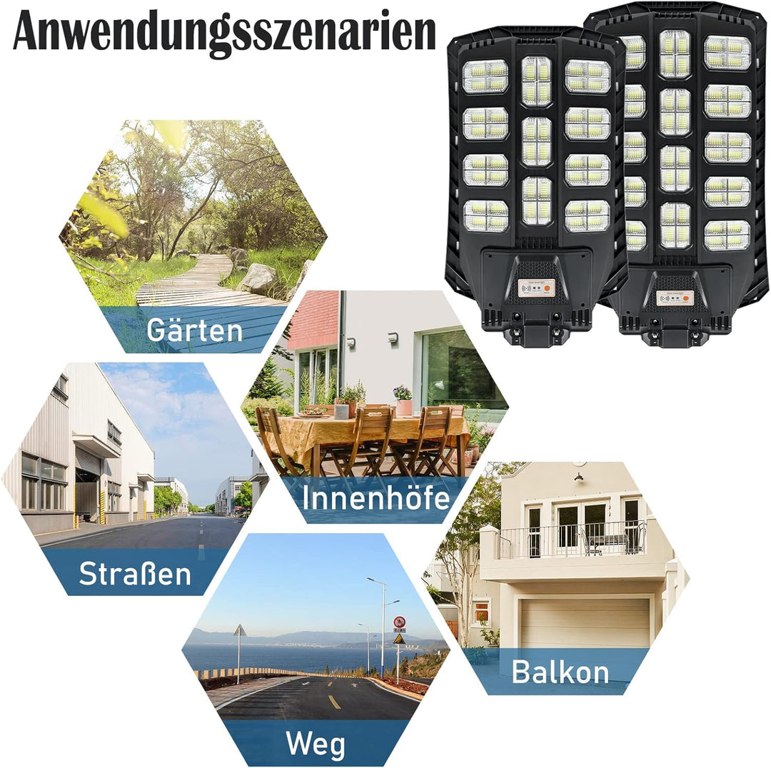 Aufun Strassenlampe Solar 400W LED Strassenlaterne mit Lichtsteuerung und Motion Sensor Akku Wasserd