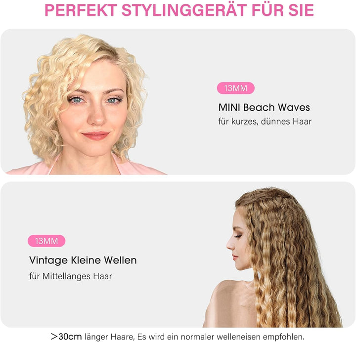 Mini Lockenstab für kurze haare, janelove 13mm beach waves lockenstab kleine locken, 200°C welleneis