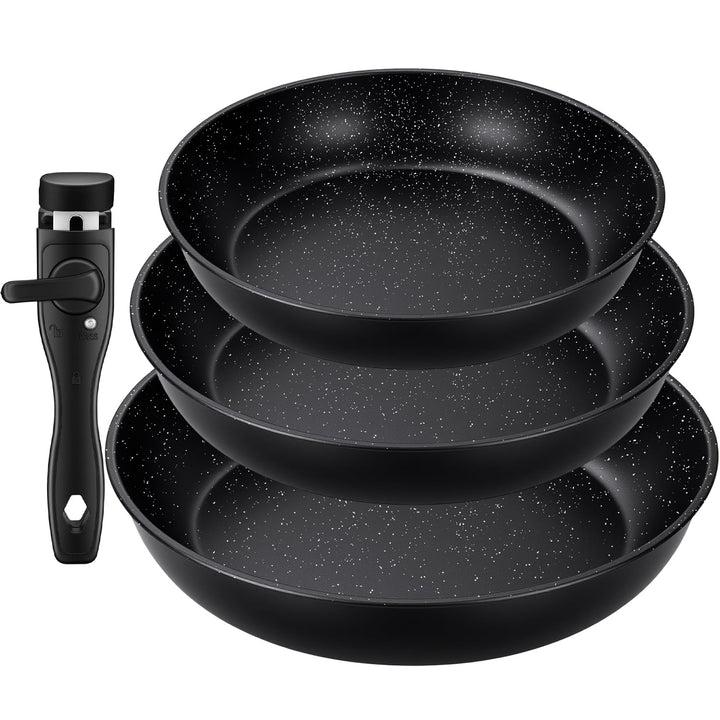 Pfannenset Induktion, Antihaft-beschichtete Bratpfanne 20, 24 und 28 cm mit abnehmbarem Griff, für a