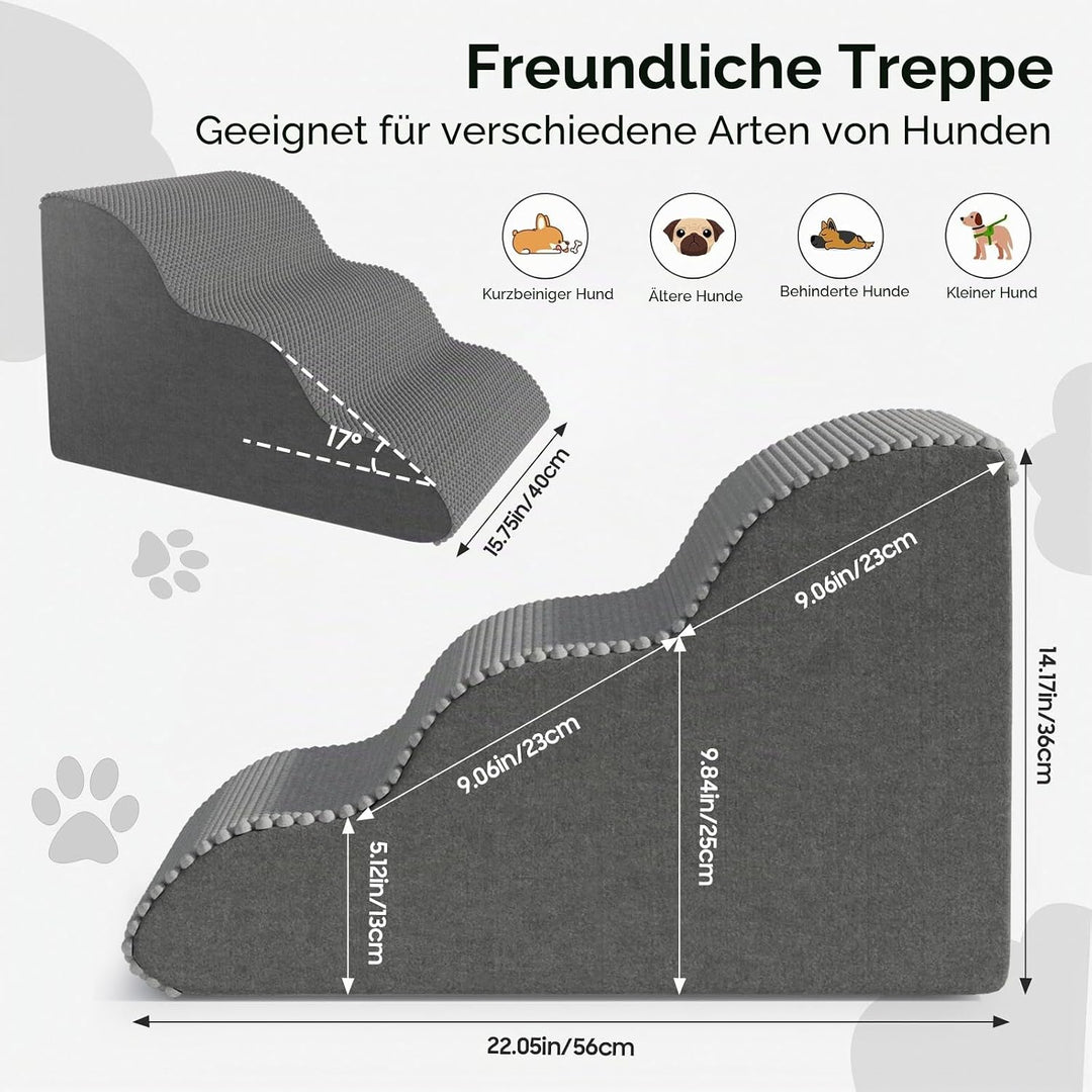 Haustiertreppe für kleine Hunde und Katzen, komfortables geschwungenes Design mit wasserdichter Abde