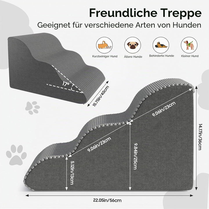 Haustiertreppe für kleine Hunde und Katzen, komfortables geschwungenes Design mit wasserdichter Abde