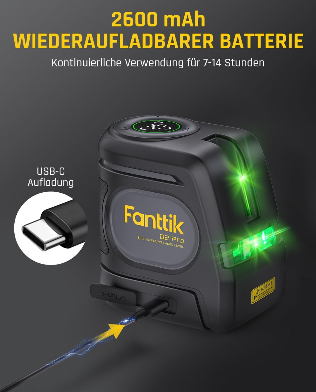 Fanttik D2 PRO Selbstnivellierend Kreuzlinienlaser mit LED-Bildschirm, 130° Vertikale Abstrahlwinkel