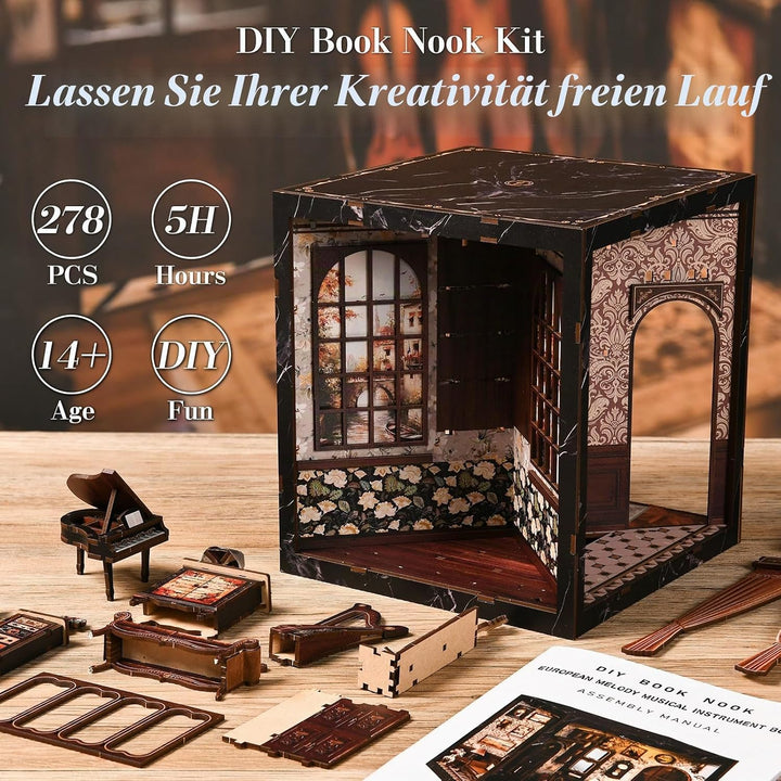 Book Nook Kit für Erwachsene - CRIOLPO DIY Miniatur Haus Holzpuzzle 3D Puppenhaus - Buchstütze für B