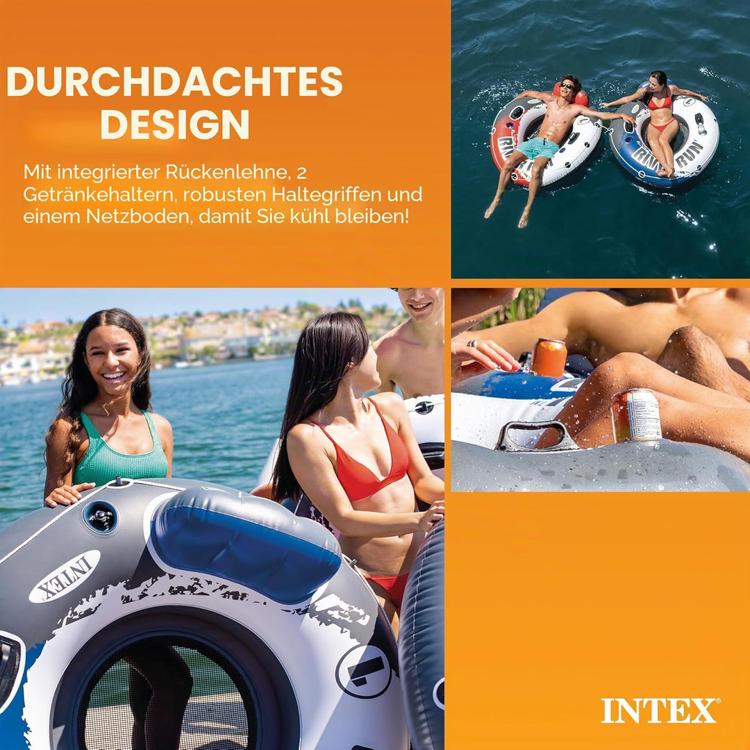 Intex River Run I - Aufblasbarer Schwimmsessel - Ø 135 cm, Weiss Blaues Rad Single, Blaues Rad Singl