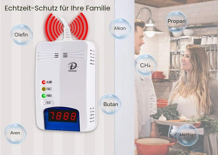 Gasmelder, LPG | Erdgas | Kohlengas Lecksucher, Plug-in Sensor Gasmonitor mit akustischem Alarm und