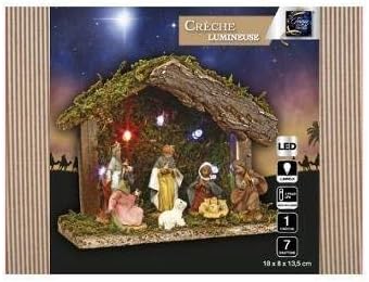 JJA Feeric Chrismas 3-in-1-Weihnachts-Set mit 1 Krippe mit Beleuchtung + 7 Krippenfiguren + 1 LED-Be