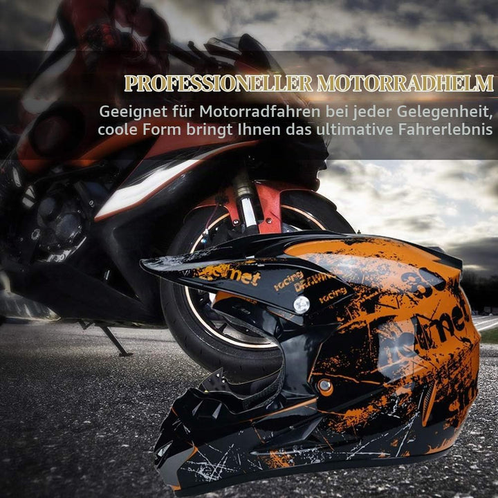 UIGJIOG Motorradhelm,Motocross Helm,Helm Kinder,Helmets Kinder-Cross-Helm, Road Helm mit Handschuhe
