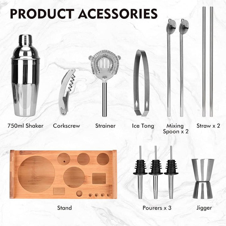 Lychee Professionelles Edelstahl Cocktailshaker(12-TLG)/Premium Cocktail Shaker Set/Cocktailshaker/P