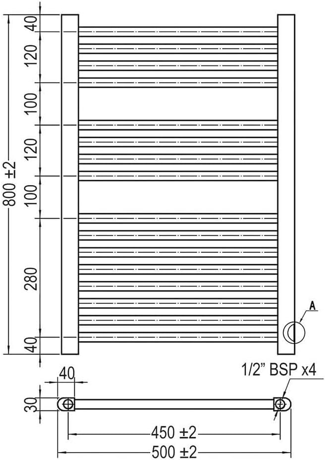 Kibath L305794 L306014 Handtuchhalter für Heizkörper zur Integration in den Warmwasserkreislauf, Sta