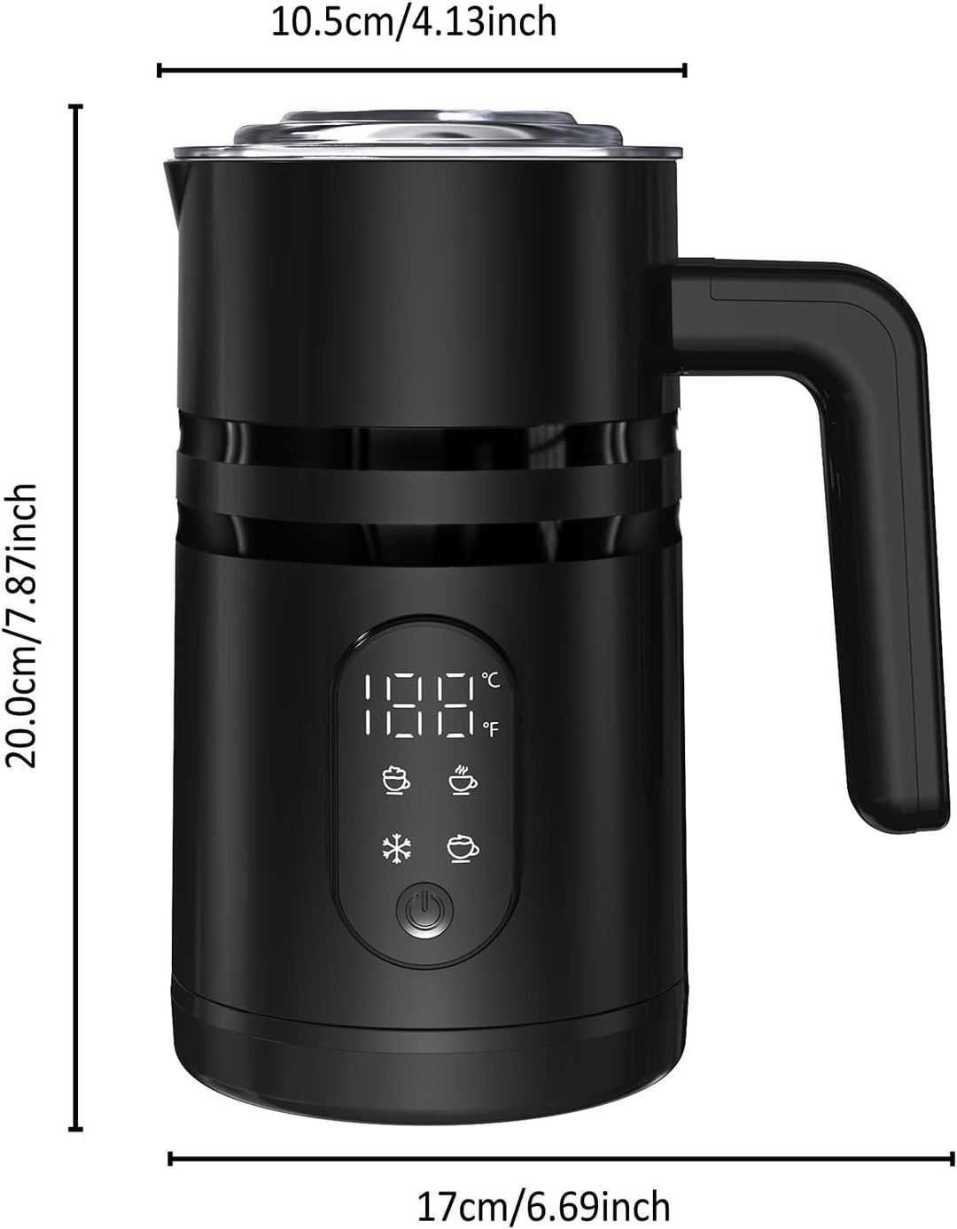 GKXLH 350 mL 4 in 1 Milchaufschäumer Elektrisch mit Temperaturanzeige Black | Geräuscharm Milchaufsc